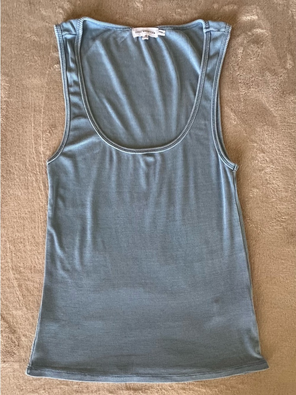 Good American Light Blue Ribbed Scoop Tank